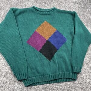 VTG Pasta Knit Sweater Women's Medium Teal Geometric Diamond Abstract Art2Wear